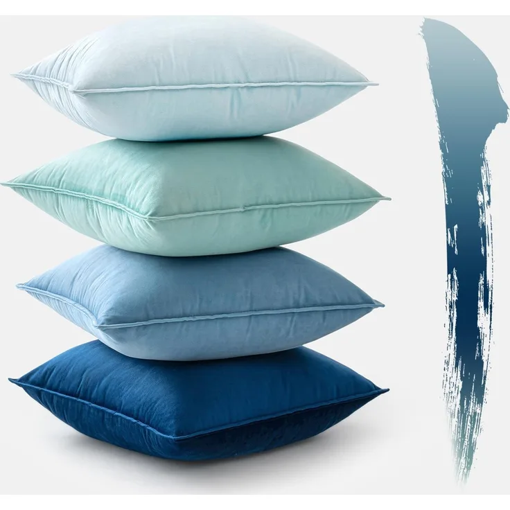 MIULEE 4er Set Samt Kissenbezug 40x40cm Blau Serie Sofakissen Deko