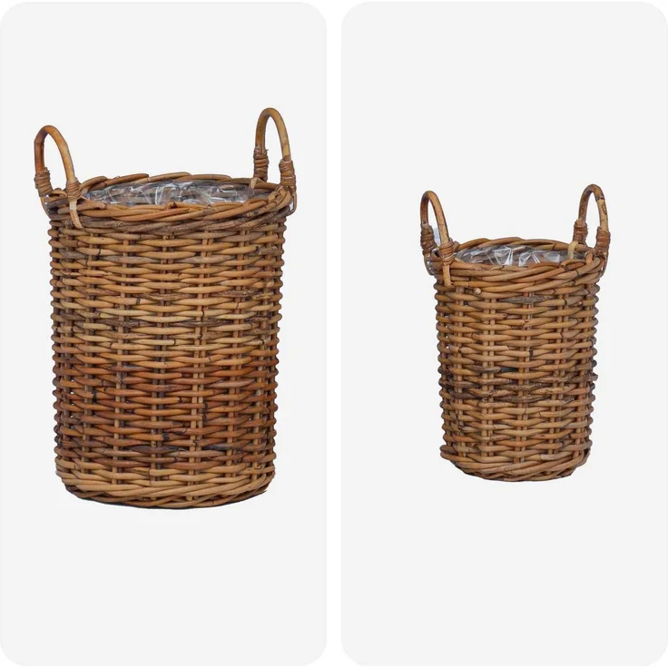 vidaXL Blumentopfkorb mit Speicher GENDT 2 stk. Naturbraun Kubu Rattan 42020958 – Bild 4