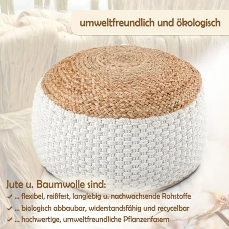 Amagohome Sitzhocker Sitzhocker Sitzpouf Jute Bodenkissen rund quadratisch Deko Hocker Fußh – Bild 6