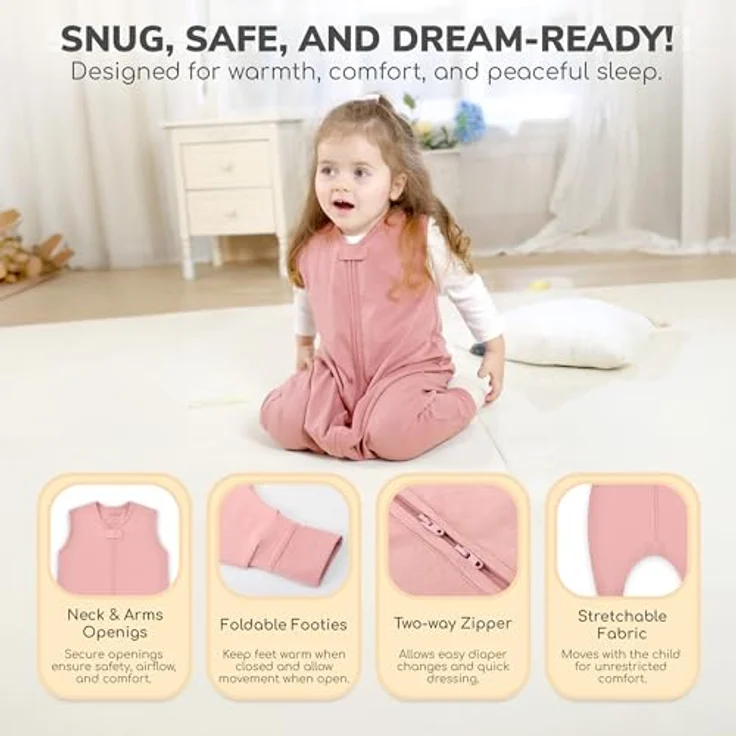 Mama Cheetah Toddler Sleep Sack with Feet 2T, 2.5 TOG Organic Cotton Baby Sleeping Bag with Legs, Baby Wearable Blankets for Walkers w/ 2-Way Zipper, Baby Sleep Sack for Girls Boys, Medium – Bild 5