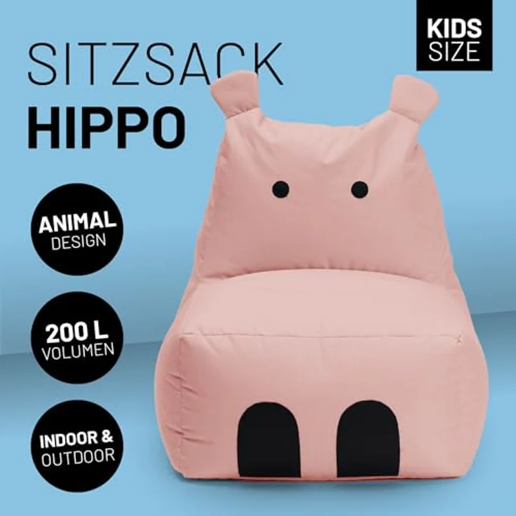 LUMALAND 'Animal Line Hippo' Kindersitzsack, indoor & outdoor, Polyester pink, 200 l – Bild 5
