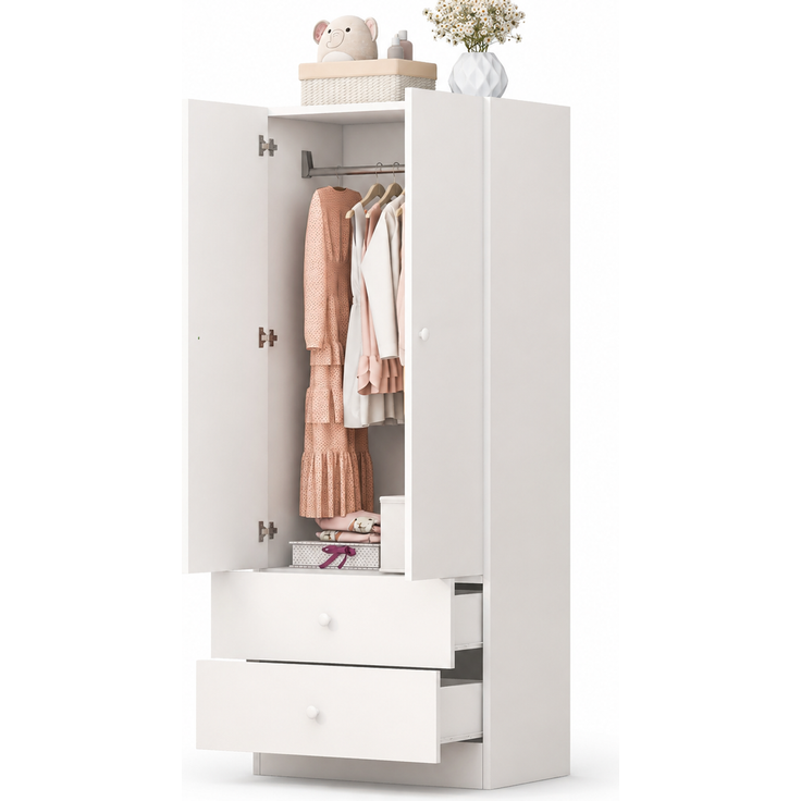 Kleiderschrank 70 x 40 x 170 cm in Rosa und Weiß mit Hängebereich und zwei Schubladen – Bild 4