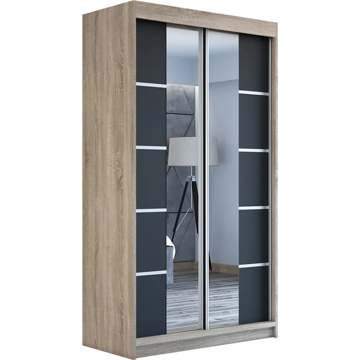 Schwebetürenschrank ERA 2-türig Schrank 120 cm (mit Spiegel) Farbe: Sonoma , schwarz