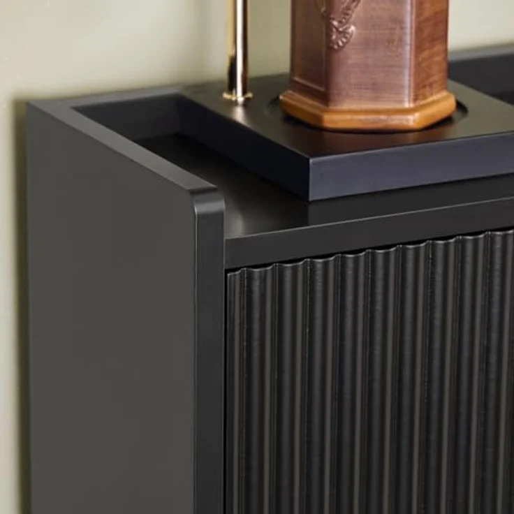 SoBuy Schuhschrank FSR177-Sch, Schuhkipper in Schwarz, Holzwerkstoff und Metall, 50x90x19 cm, 2 Klappen, mit Ablagefläche – Bild 9