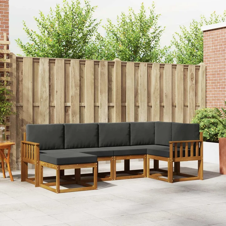 vidaXL Outdoor-Sofagarnitur mit Kissen 6 pcs Natur und Anthrazit 3366635 – Bild 1