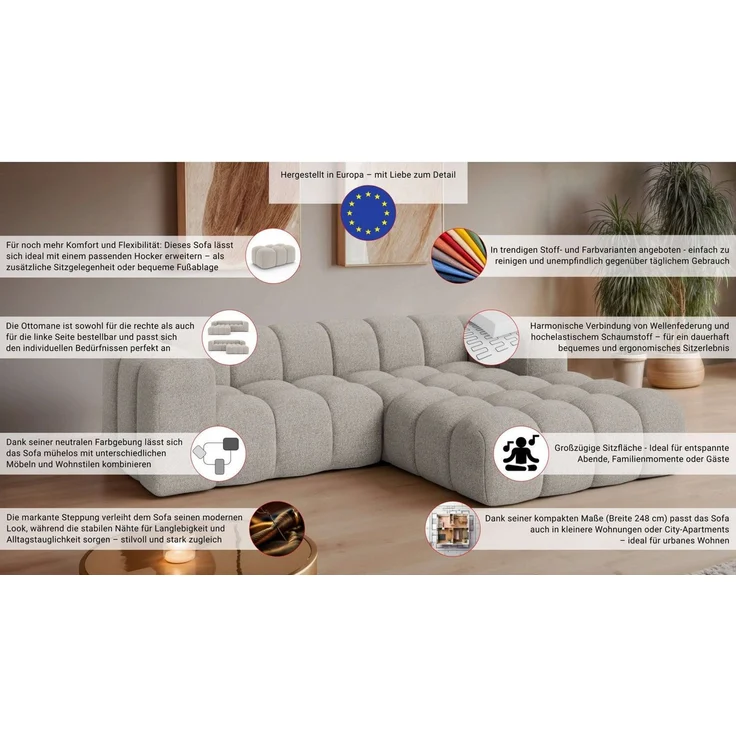 OTTO home Ecksofa KALLIE L-Form, 248 cm - OTTO. Verlässliche Qualität, Bubble Optik, moderne Steppung, hoher Sitzkomfort – Bild 2