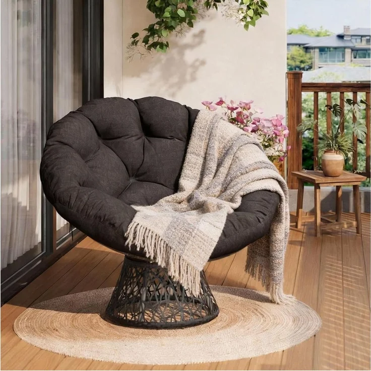 GarveeMore Relaxsessel gemütlicher Drehsessel Papasansessel Rattansessel Loungesessel, runder Relax Korbsessel Rattan Kissen Wohnzimmer,Leseecke,Lounge – Bild 1