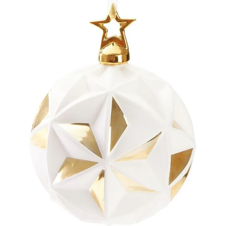 BRUBAKER Weihnachtsbaumkugel Premium Weihnachtskugel Stern Weiß Gold mit 3D Oberfläche (1 St), 10 cm Weihnachtsbaumkugel - Weihnachtsdekoration