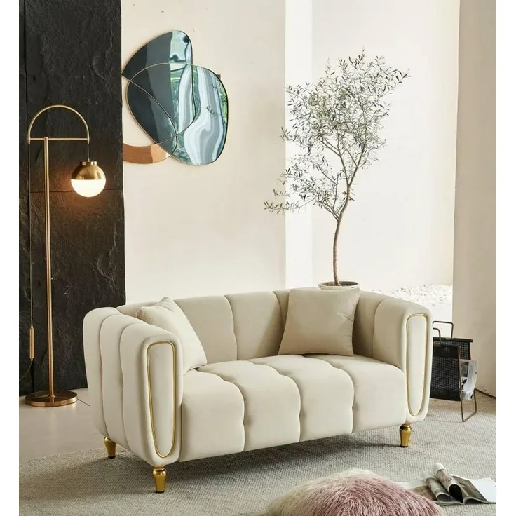 Dmora Sofa 2-Sitzer Japura 81 x 155 x 71h cm Weiß mit Kissen