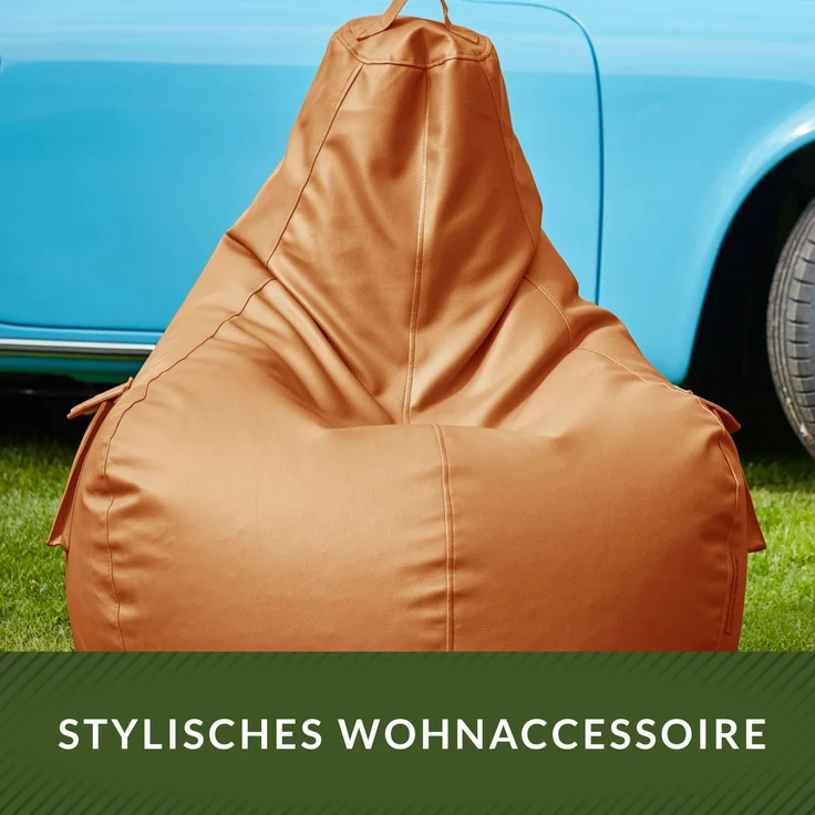 Green Bean® Sitzsack aus Kunstleder mit EPS Perlen Füllung - 90 x 80 x 70 cm - Bean Bag - Gaming Chair Rückenlehne - Cognac – Bild 8