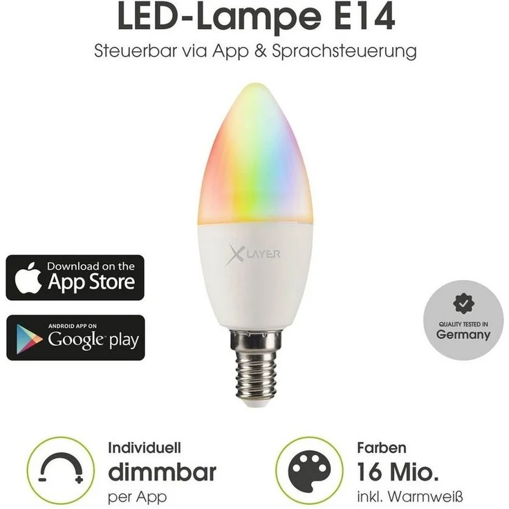 XLAYER Smarte LED-Leuchte WLAN LED Lampe Smart Echo E14 4.5W Warmweiß, Mehrfarbig Dimmbar – Bild 1