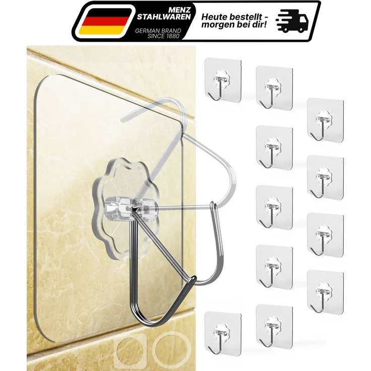 Lindenstein Transparente Outdoor-Klebehaken 12er-Set – 180° drehbar, für Wand und Decke – Bild 1