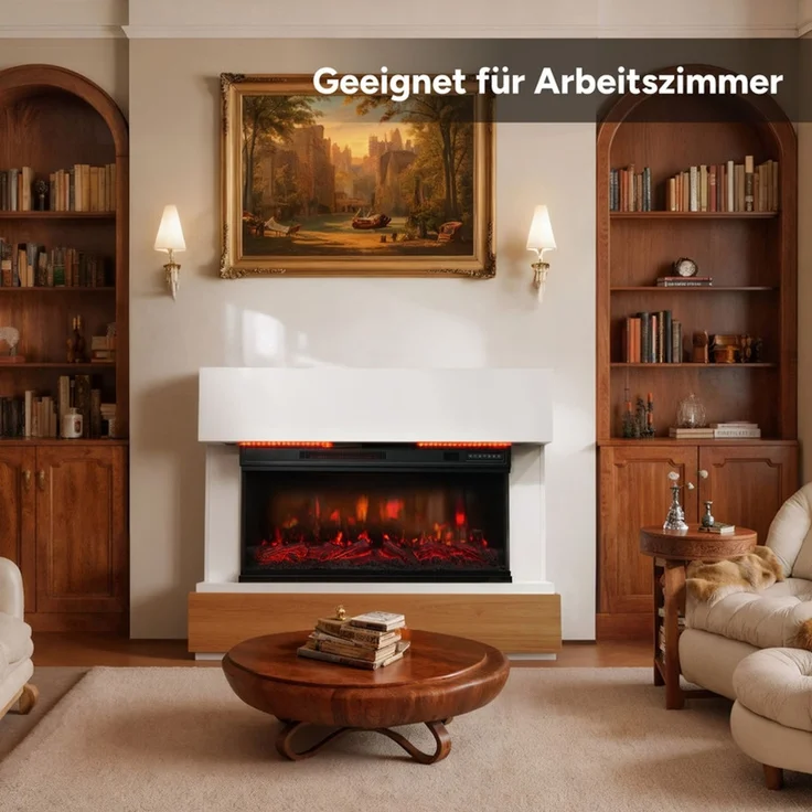 HOMAVO Elektrokamin mit Schrank, 36" 1000/2000W Elektrokamin mit Heizung, 3D-Flammeneffekt, Schrankgröße: 117 x 20 x 95,5 cm, LED-Leiste, Fernbedienung – Bild 7