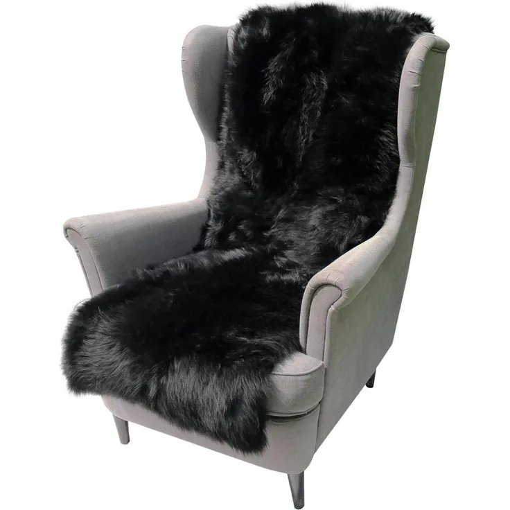 Lammfell Sesselauflage 160 x 50 cm Schwarz