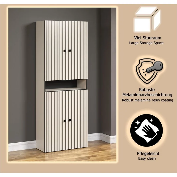 welltime Hochschrank Amrum Badezimmerschrank mit und ohne Schublade - (B/T/H) 40-70/31/186 cm – Bild 4