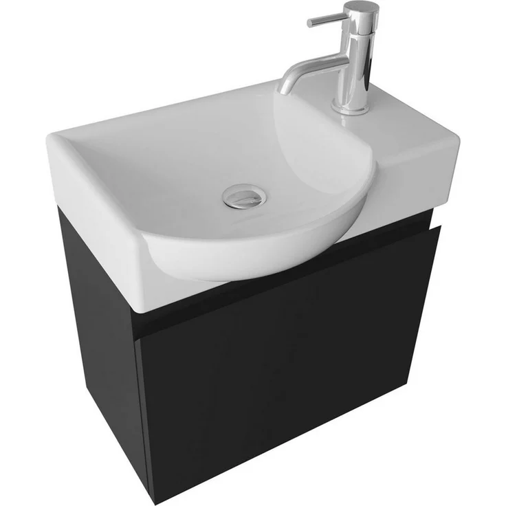 Alpenberger Badmöbel-Set - Gäste WC Waschbecken mit Unterschrank 45 cm Breit, (Badschrank 2-tlg, Waschtisch hängend), Waschbeckenunterschrank mit Softclose - Schwarz - Links Becken – Bild 1