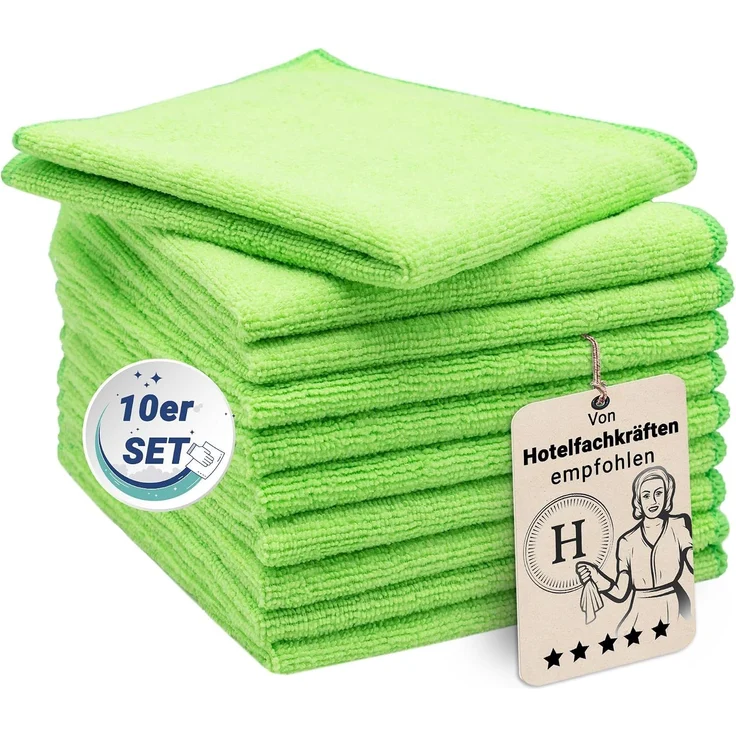 ZOLLNER 10er Set Mikrofasertücher für streifenfreien Glanz, saugstark, grün – Bild 1