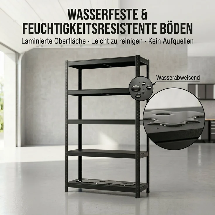 SR2B Premium Schwerlastregal Schwarz – 875 kg belastbar, wasserfest, matte laminierte Böden, 5 verstellbare Ebenen, teilbares Steckregal 180x90x40 cm – Bild 3