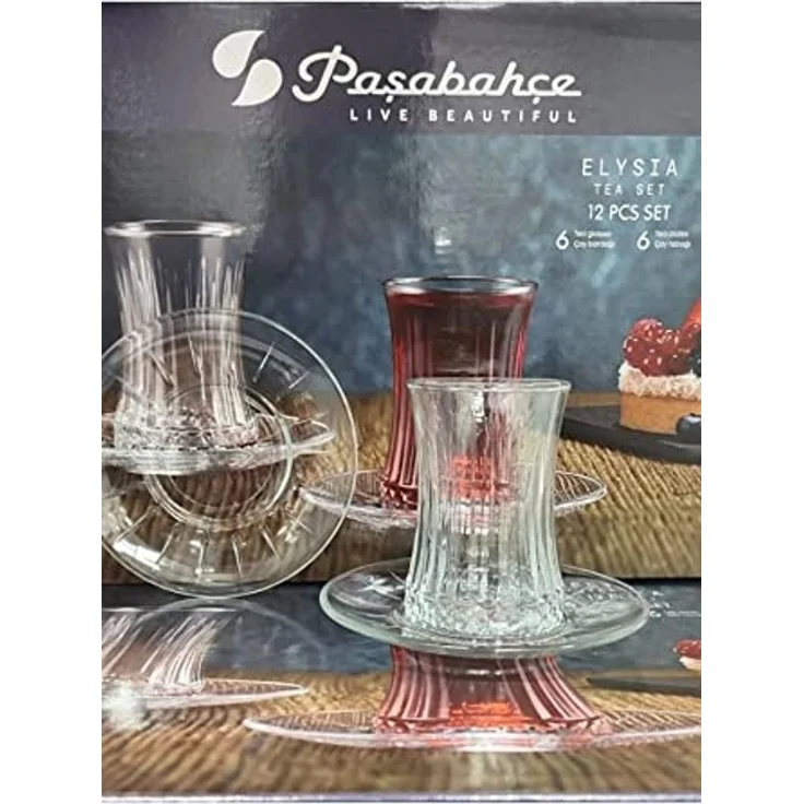 Pasabahce Elysia Teeglas Set 12 Teilig mit Untertassen aus Glas transparent – Bild 3