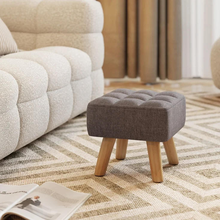 MELAYR, Ottomanischer Fußhocker, gepolsterter Stoffsitz mit Holzbeinen, 27 x 27 x 26 cm, grau – Bild 3