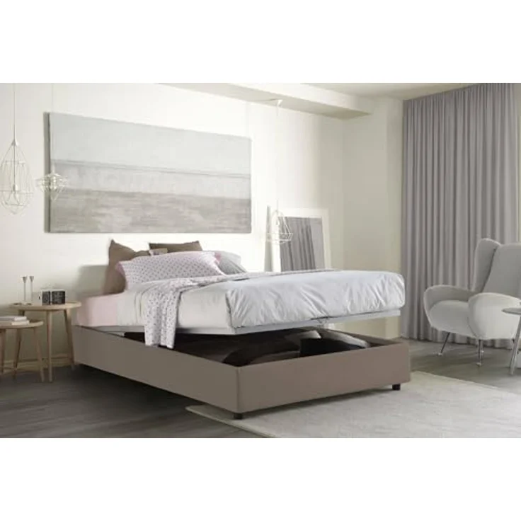 Talamo Italia - Maria Doppelbett, Bettkasten mit Stoffbezug, 100 % Made in Italy, Öffnung vorne, geeignet für Matratze 160x200 cm, Taupe – Bild 4