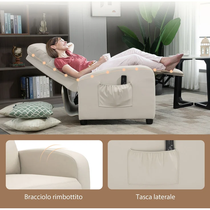 Massagesessel mit Fernbedienung und 8 Programmen, Liegefunktion und Fußstütze, 68 x 88 x 98 cm, Creme – Bild 9