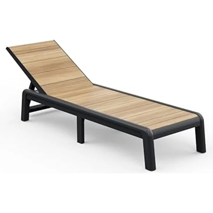 Keter Avon Sonnenliege für Garten oder Pool mit 4-Fach Verstellbarer Rückenlehne, klappbare Gartenliege, Holzoptik, 191.5 x 58 x 4.5 cm, pflegeleicht, wetterfest und UV-beständig – Bild 3