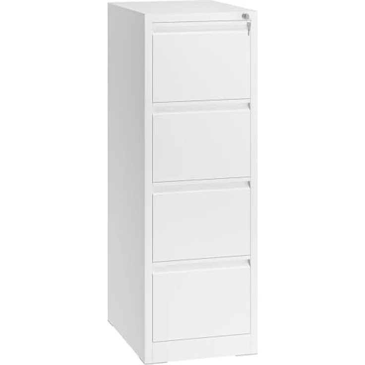 YITAHOME Aktenschrank mit 4 Abschließbaren Schubladen, Kippsicherer Rollender Aktenschrank mit Rädern für das Büro zu Hause, Unter-Pult-Aktenschränke, weiß, 62 x 45.8 x 133 cm – Bild 1