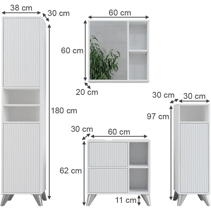 Badmöbel-Set Leano Weiß 4-teilig Vicco – Bild 3