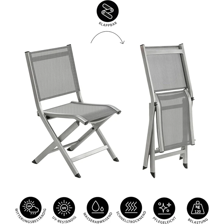 Dehner Gartenstuhl Klappstuhl Chicago, 88 x 57.5 x 48.5 cm, Pflegeleichter Klappstuhl aus beständigem Aluminium und Textil – Bild 4
