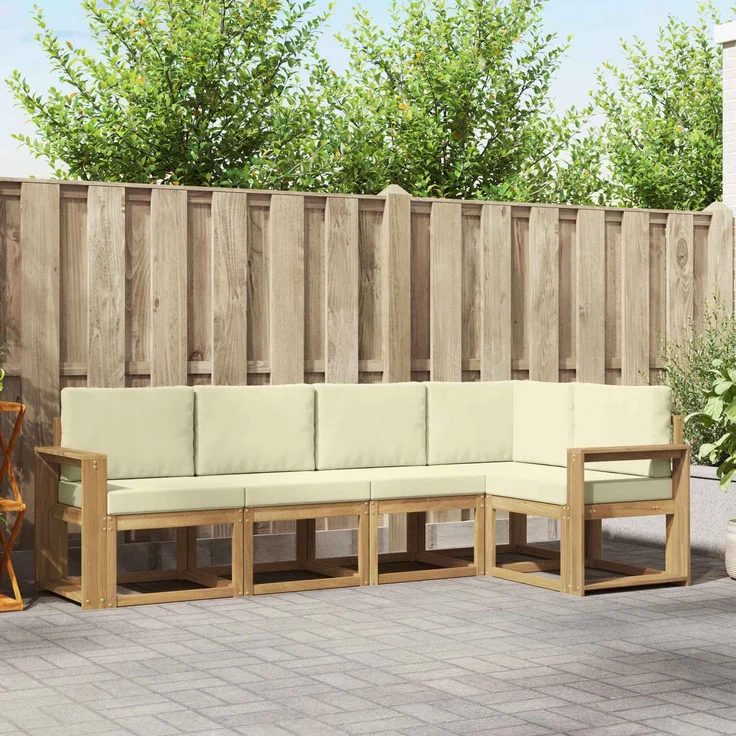 vidaXL Outdoor-Sofagarnitur 5 stk. 5-Sitzer Weiß und Creme 3387634 – Bild 1