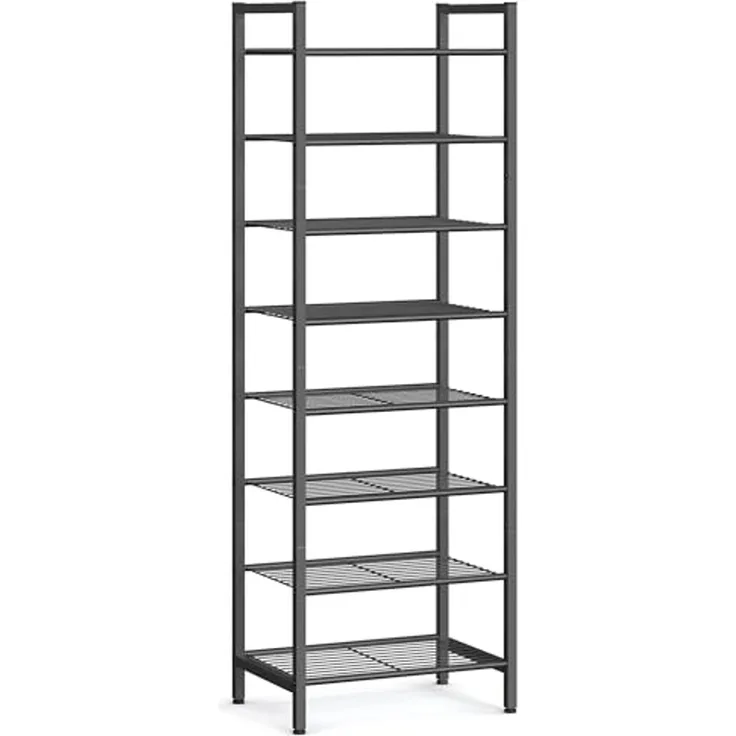 Songmics Schuhregal, Schuhständer mit 8 Ebenen, schmal, für 16-24 Paar Schuhe, platzsparend, viel Stauraum, Metallregal, 44,6 x 30,5 x 128,5 cm, schwarz LMR028B01
