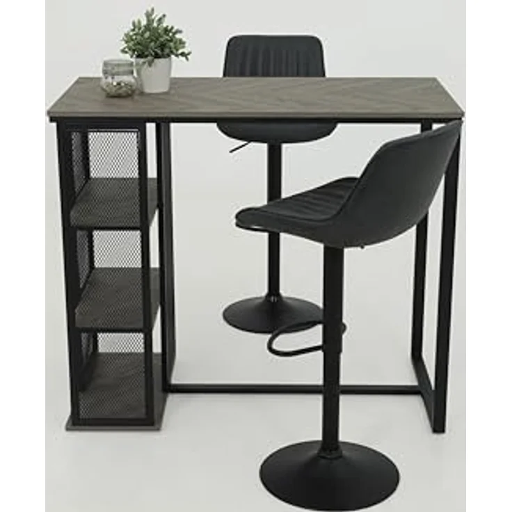 Hela Tische, Bartisch Bistrotisch Klara, Dekor Eiche Dunkelgrau, Metall-Regal-Gestell, 120 x 60 x 103 cm – Bild 8