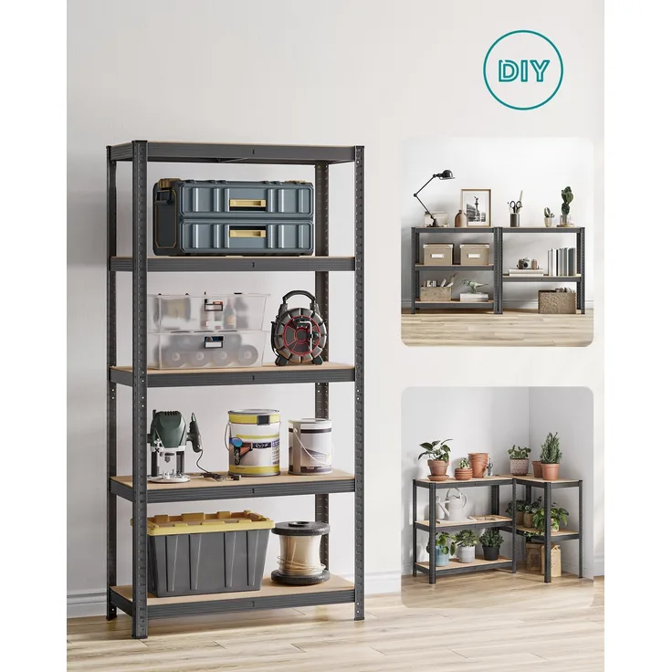 Songmics Schwerlastregal, Lagerregal, Kellerregal, 180 x 90 x 40 cm, bis 875 kg belastbar, 5 verstellbare Ablagen, Metallregal, Steckregal, Werkstattregal, grau