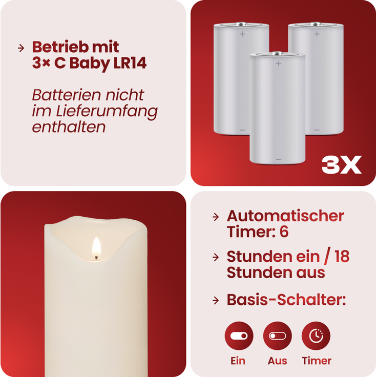 Star XXL Outdoor LED-Kerze GRAND 40 cm - realistische 3D-Flamme mit Flackereffekt, 6-Stunden-Timer, warmweißes Licht, große und wetterfeste Deko-Stumpenkerze für Innen- und Außenbereiche – Bild 7