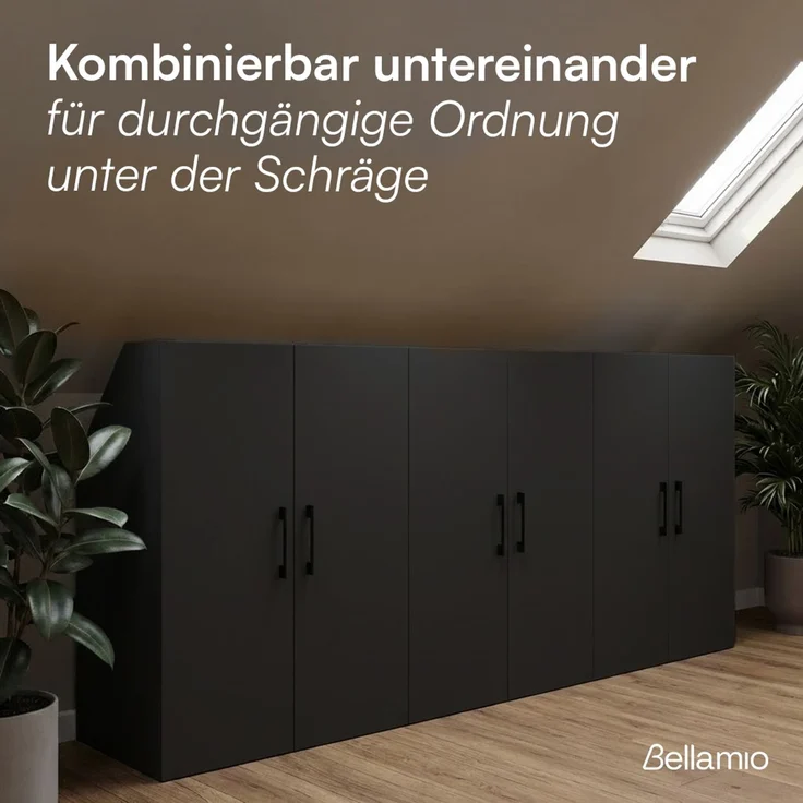 Bellamio 'Aland' Dachschrägenregal mit Türen, schwarz, 100x52x90 cm, Schrank für Dachschräge mit 3 Fächern – Bild 7
