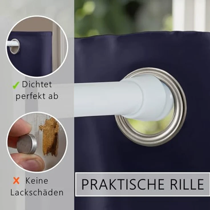 tinycurtains Türvorhang mit Stange weiß 70-120 cm Thermo Vorhang ohne Bohren, blickdicht, Ösen, verdunkelnd, Polyester, dunkelblau Ocean, Türgardine mit Klemmstange Raumtrenner Vorhang Tür – Bild 8