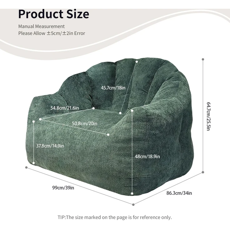 Sitzsack, Flanell, rund, mit ergonomischer Kontur & komprimierter Verpackung, 99x86,3x64,7 cm, Grün – Bild 5