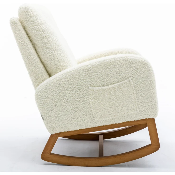 Mid-Century Schaukelstuhl Weiß aus Teddy, hohe Rückenlehne, 69x94x101 cm – Bild 9