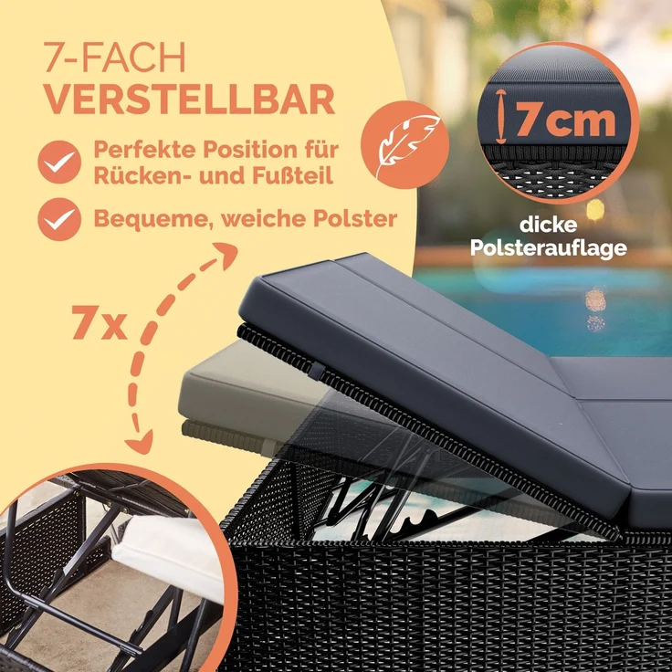 CASARIA® Sonnenliege 2 Personen Klapptisch Schwarz Anthrazit – Bild 5