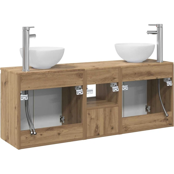 vidaXL Wandmontiertes Badezimmerschrank-Set 3 stk. Artisan-Eiche 3405626 – Bild 8