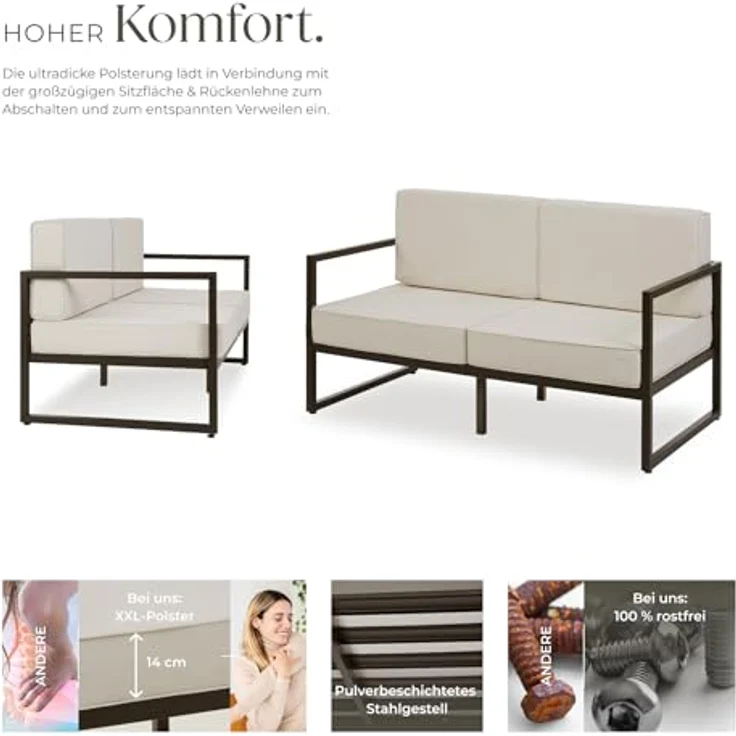 tectake Essgruppe Garten-Loungesofa, (Set, 1-tlg), Pulverbeschichtetes Stahlgestell für maximale Stabilität – Bild 5
