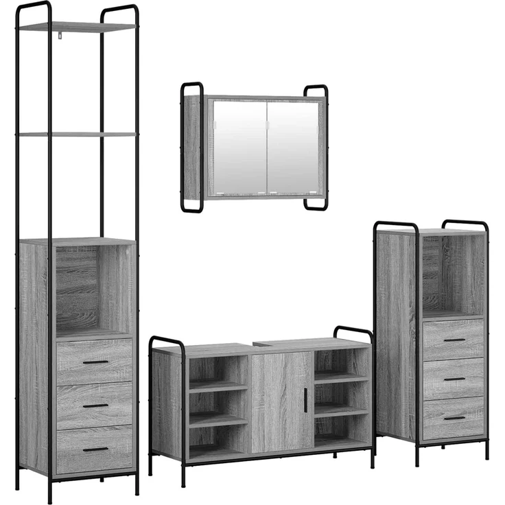 vidaXL Badezimmerschrank-Set 4 stk. Sonoma-Grau 40 x 36 x 200,5 cm 3444684 – Bild 2