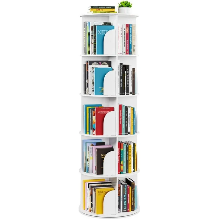 SpaceAid Bücherregal 360-Grad drehbares Bücherregal, 1-tlg, Standregal mit 5 Ebenen, weiß – Bild 1