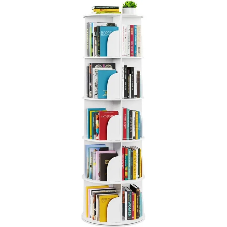 SpaceAid Bücherregal 360-Grad drehbares Bücherregal, 1-tlg, Standregal mit 5 Ebenen, weiß