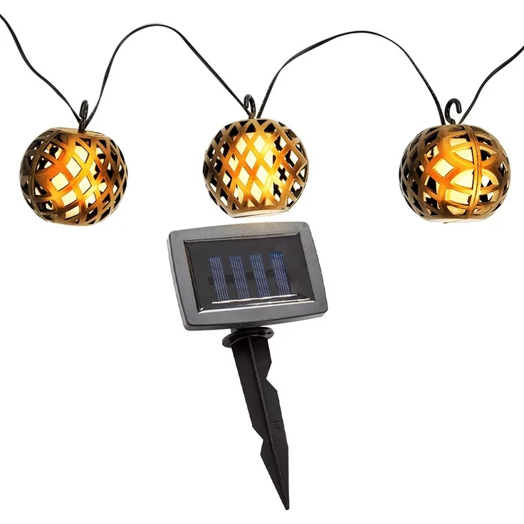 LED Solar Lichterkette, 8x Kugel, Flammen-Effekt, L 200 cm