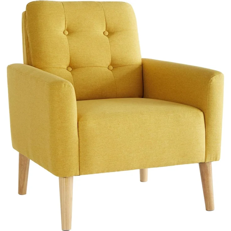 Mondeer Sessel, Sessel ​mit Armlehnen Massivholzbeine Modern Einfach für Schlafzimmer Wohnzimmer Balkon Büro, D72 x W72 x H81 cm, Gelb – Bild 1
