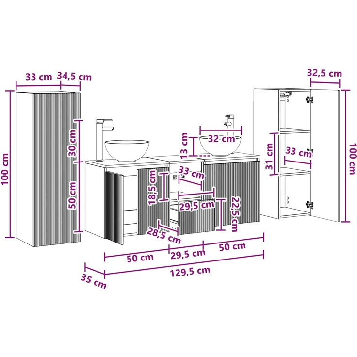 vidaXL Badezimmerschrank-Set 5 stk. Geräucherte Eiche 129 x 35 x 80 cm 3405988 – Bild 12
