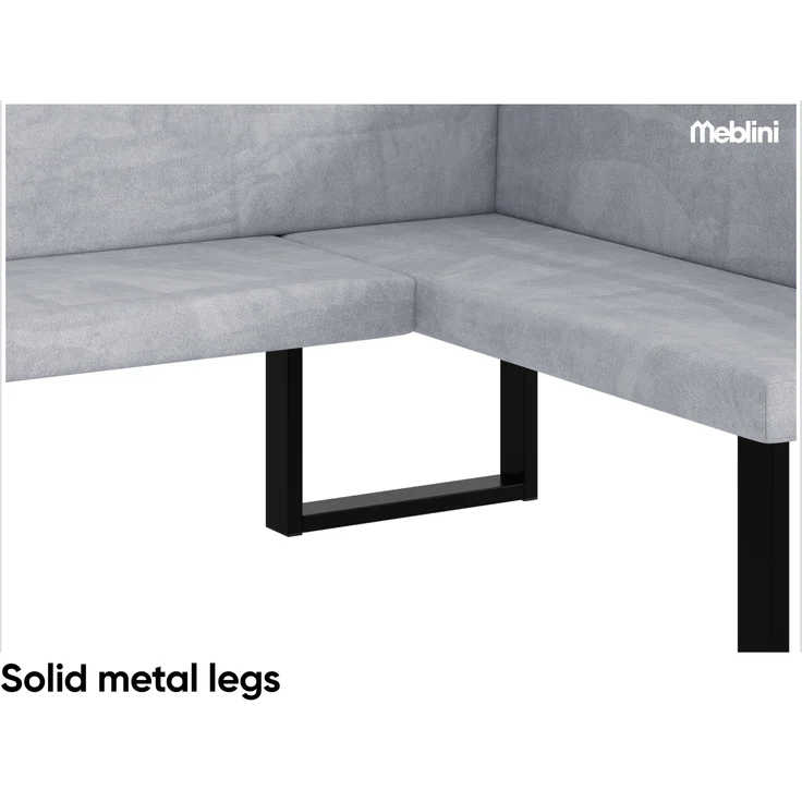 MEBLINI Eckbank für Esszimmer - Küchenbank - Essecke - Sitzecke Küche - TONI - U-Beine 128x168x87cm Rechts - Hellgrau Samt – Bild 6