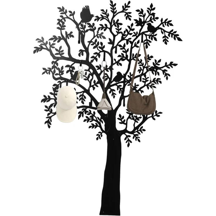 Faumrta Wandgarderobe, Wandmontierter Mantelhaken, Baumdesign mit Vögeln, Schwarz120CM*5CM*175CMSchwarzMetall – Bild 1